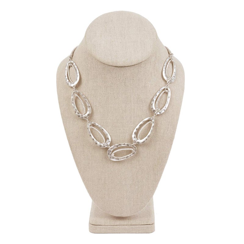 MOOCA Linen Covered Wood Jewelry Display Necklace Chain Jewelry Bust Display Holder Stand, Necklaces Bust Mannequin, 6 3/8 W x 4 1/4 D x 10 H in, Tan Linen - Image 3